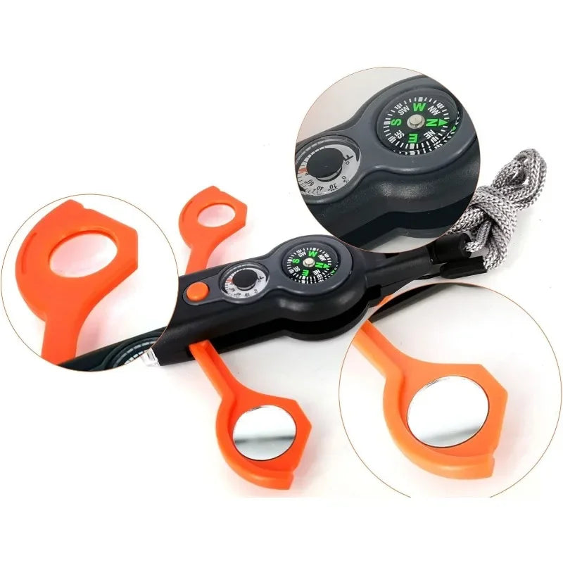 7in1 Emergency Survival Function Whistle Outdoor Multifunctional Survival Whistle with Lanyard Compass Flashlight Camping Hike Oasis Select