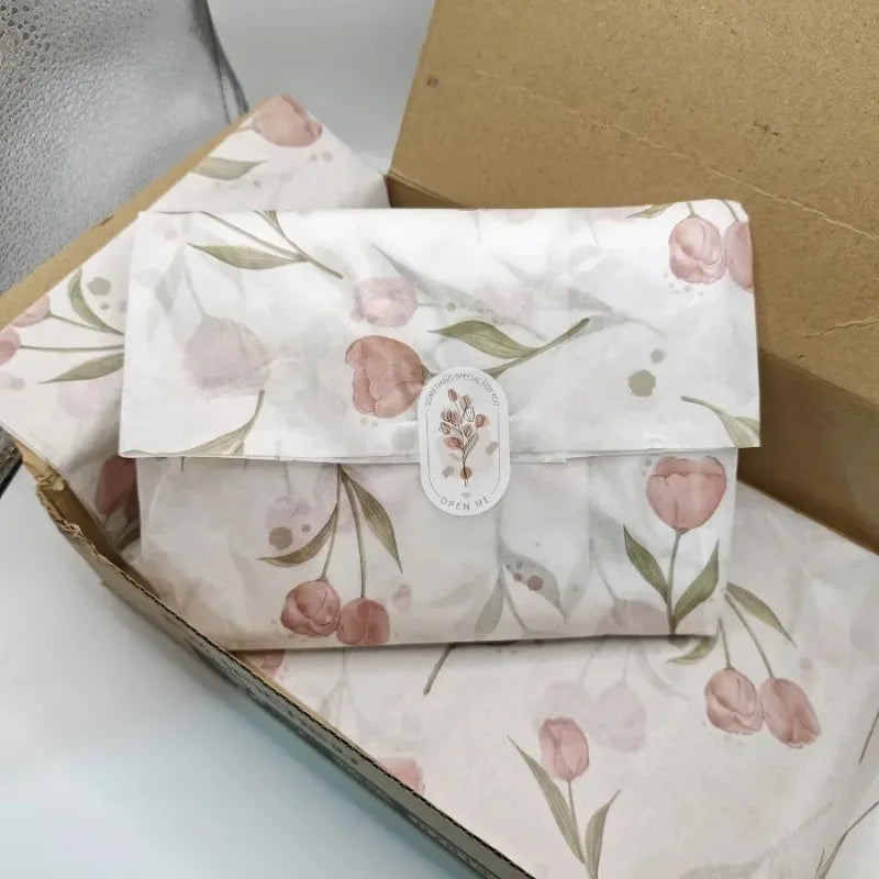 Tulip Floral Printed Wrapping Sheet Delicate Decorative Paper For Gift Packing Holiday Surprise Arrangement And Handmade Styling Oasis Select