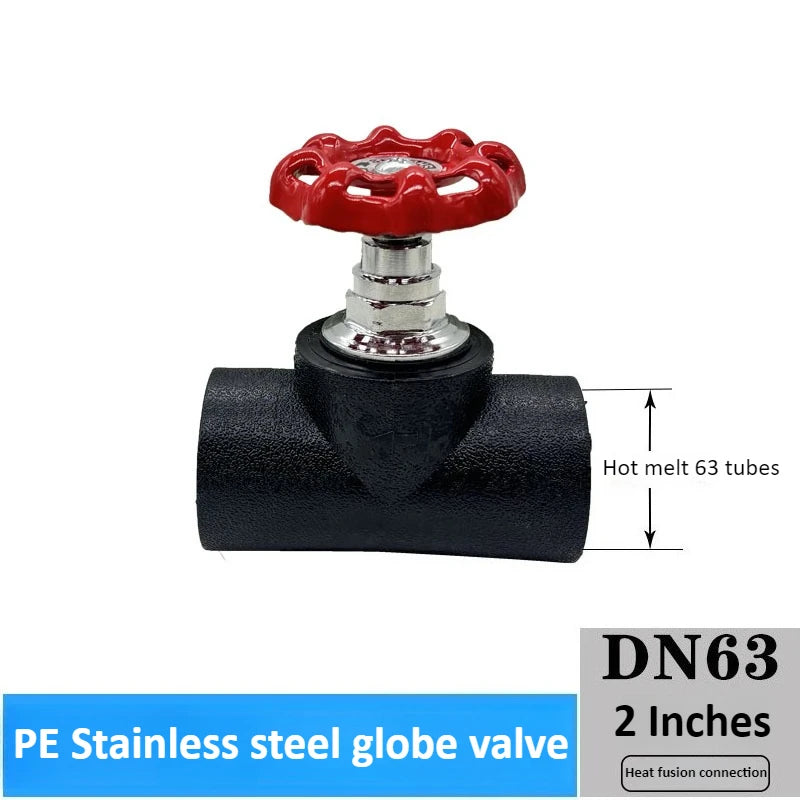 Stainless Steel PE Globe Valve Dn20 To Dn63 Clamp Spring Valve Core Water Pipe Handwheel Gate Switch Hot Melt Pipe Accessories Oasis Select 2 Inch DN63 Frosted Globe valve