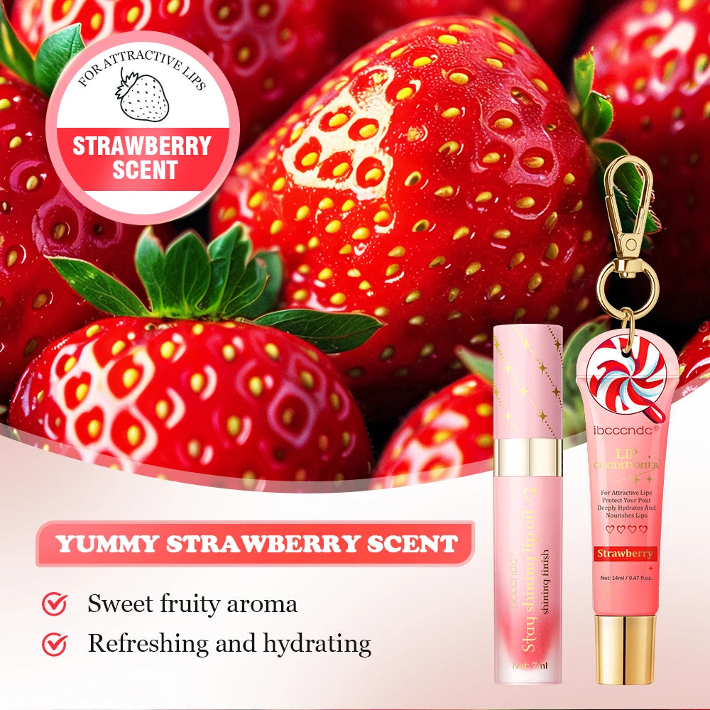 Lip Oil and Lip Stain Set Strawberry Flavor Watery Glossy Clear Lip Gel Hydrating Moisturizing Lip Gloss Women Lips Cosmetic Mak Oasis Select
