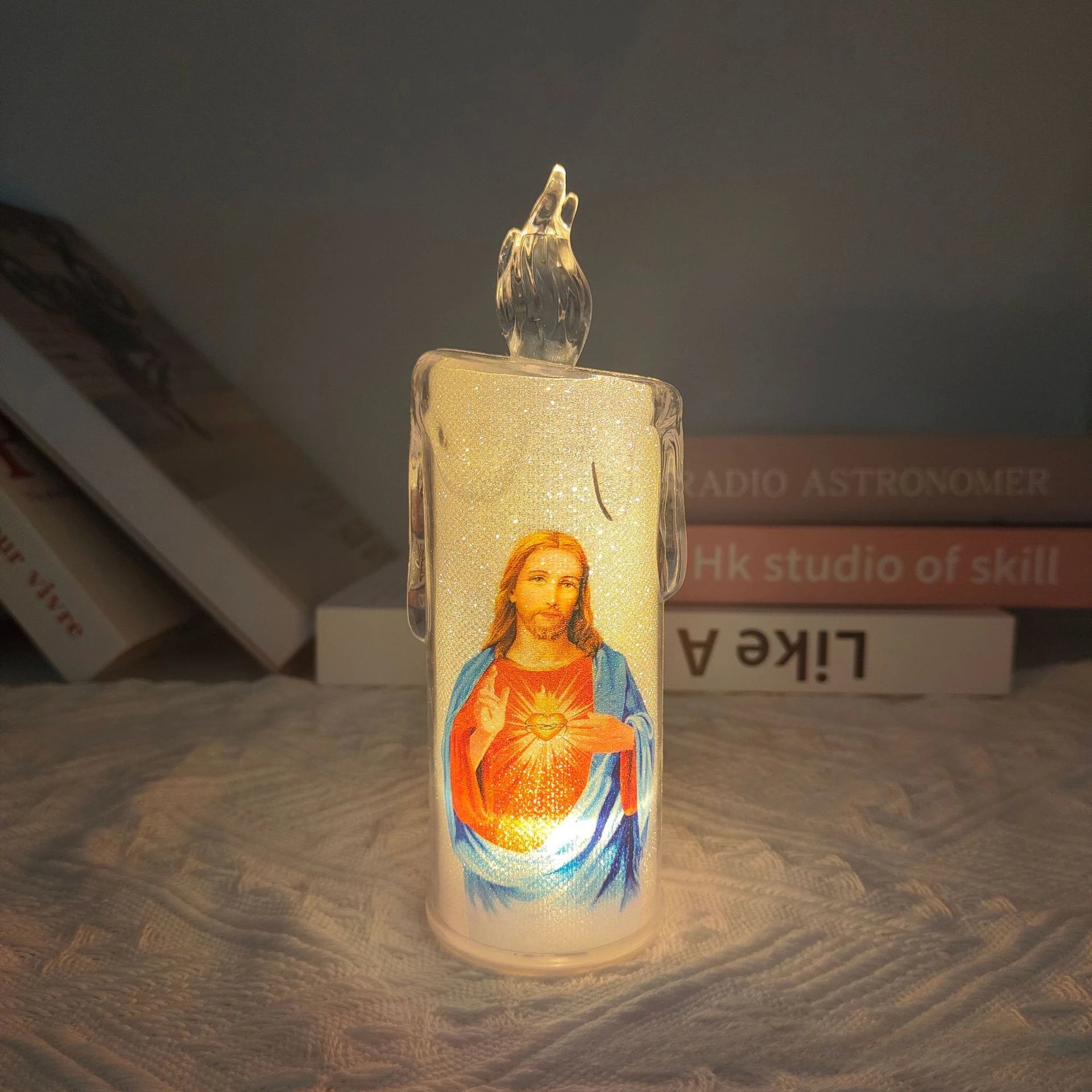 Jesus Virgin Christ Lamp Romantic Tealight Electronic Flameless LED Devotional Prayer Candles Light Religious Decoration Oasis Select 07