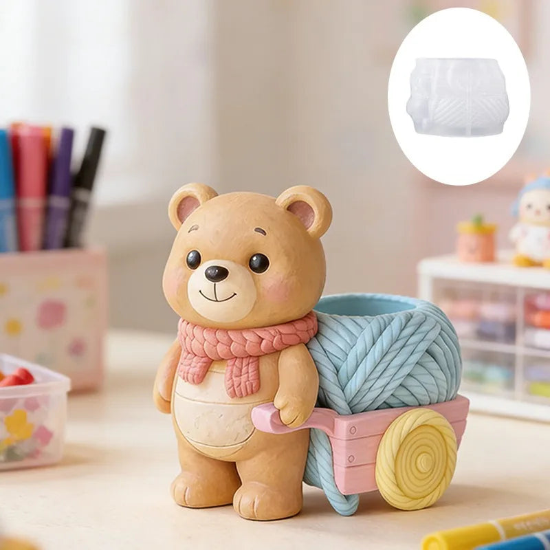 Floral Cart Bear Silicone Mold For DIY Cement Plaster Gypsum Cup - Resin Candle Holder Flower Pot Vase Tray Jewelry Mold Oasis Select