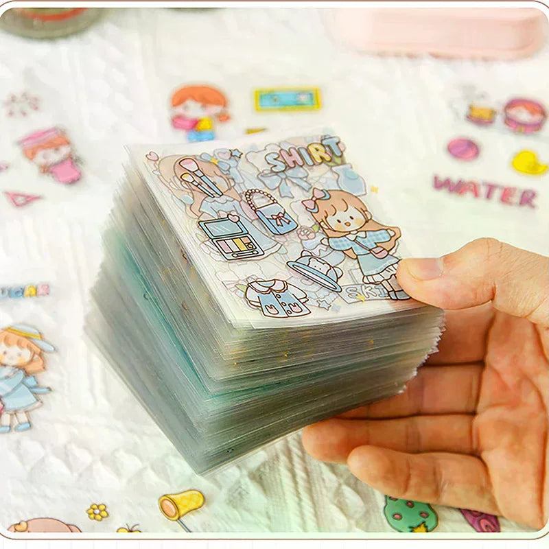 50Pcs of Non-repetitive PET Waterproof Cute Ledger Stickers Cut-free Stickers for Students and Girls Anime Stickers Oasis Select