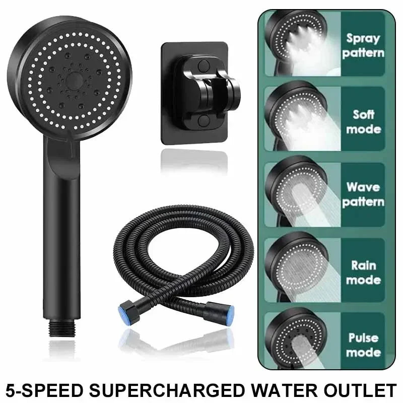 Handheld Spray Shower 5 Modes Booster Shower Head Household Adjustable High Pressure Water Massage Bathroom Supplies Oasis Select