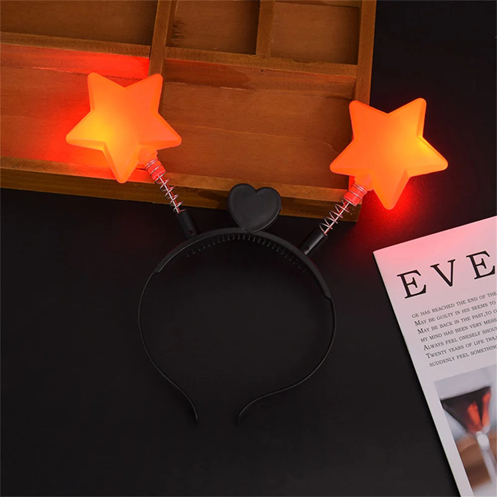 1pc LED Shinning Bouncing Star Shape Headband New Year Birthday Party Hair Band Glowing Headwear Flashing Hair Accessories Oasis Select Red