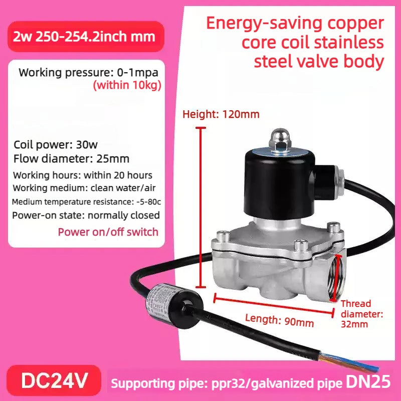 Lectric Solenoid ValveDN15/20/25 1/2" 3/4" 1" Energy Saving Non Heating Normally Closed Pneumatic Water Oil Air AV220V DC24V Oasis Select 2W25 DN25 DC24V Energy-saving model