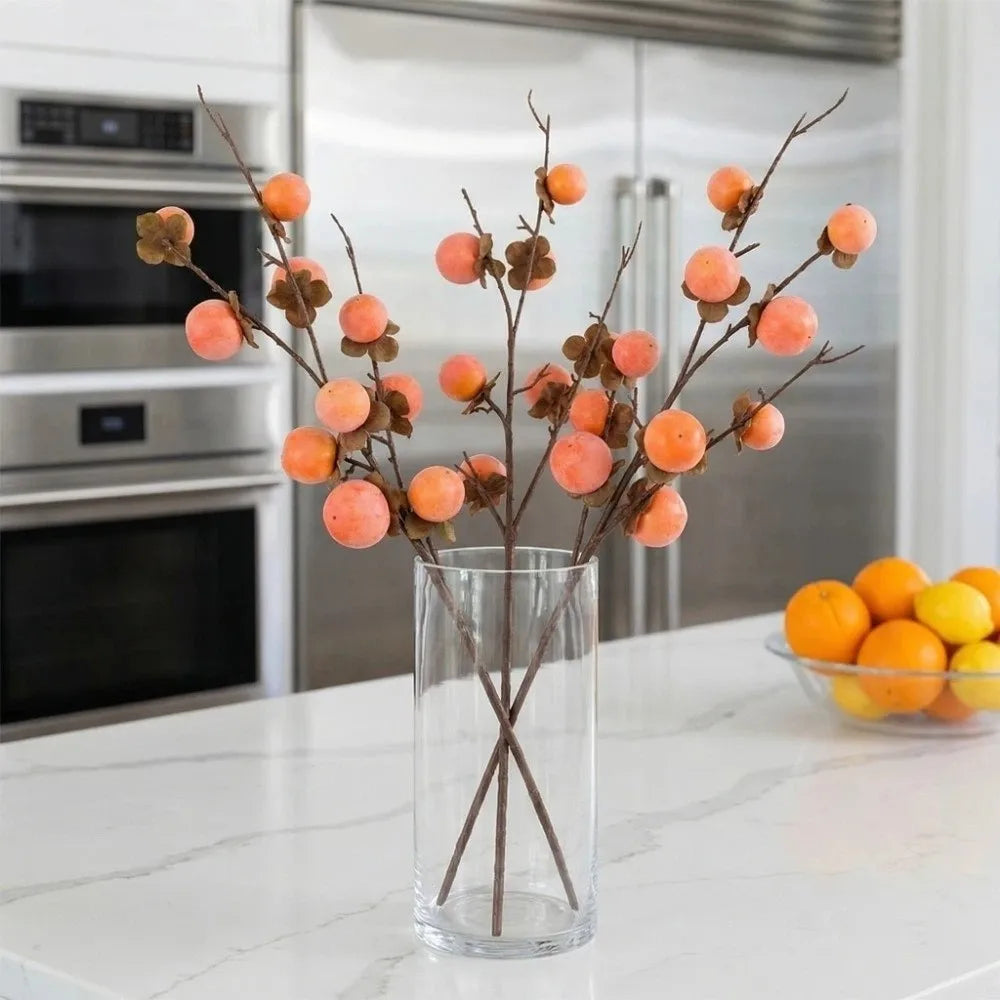 8 Heads Artificial Persimmon Branch Handmade Realistic Simulation Persimmon Fruit Elegant Foam Fake Plants Wedding Decor Oasis Select