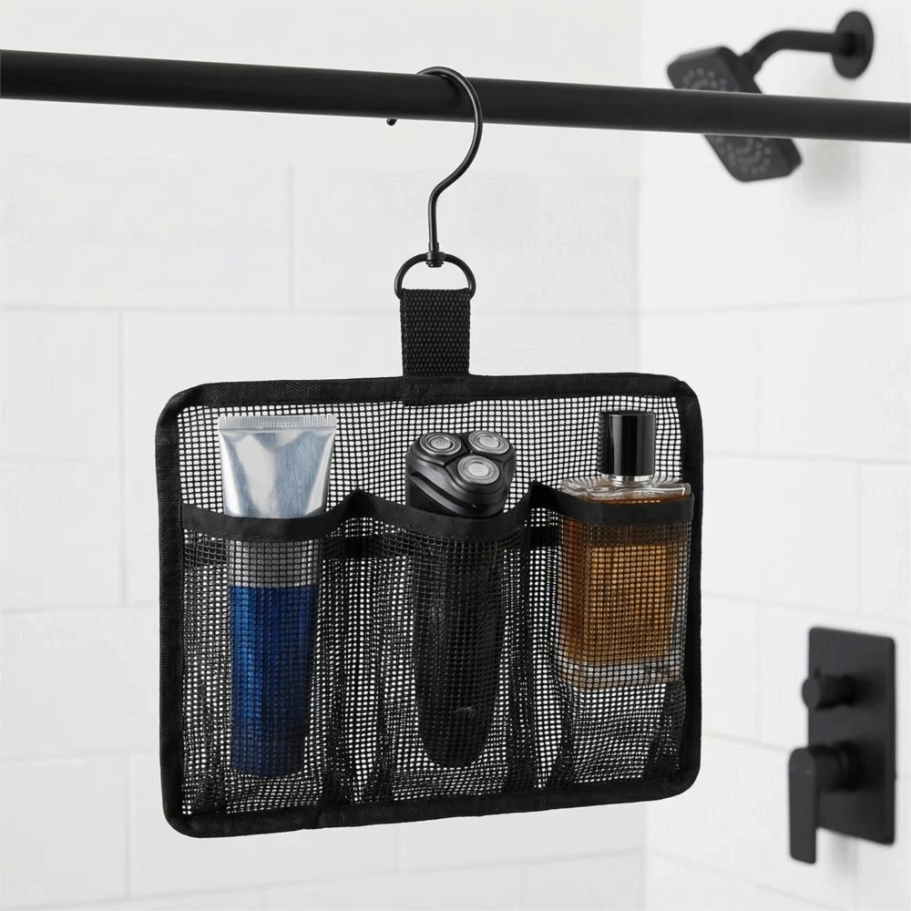 3-Compartment Mesh Hanging Toiletry Bag with Hook | Shower Bag