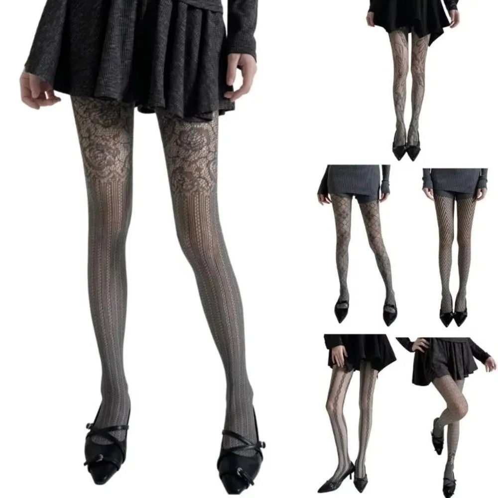 Personality Thin Floral Lace Tights Sexy High Elastic Fishnet Stockings Breathable Hollow Out Pantyhose Women Oasis Select