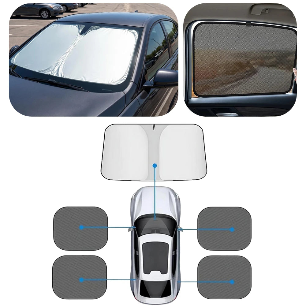 Car Sunshade Kit – Windshield & 4 Side Window UV Curtains