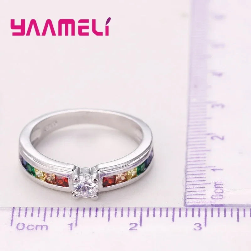 Color Rainbow Cubic Zircon Rings For Women Wedding Lovely Engagement Proposal Ring Accessory Oasis Select