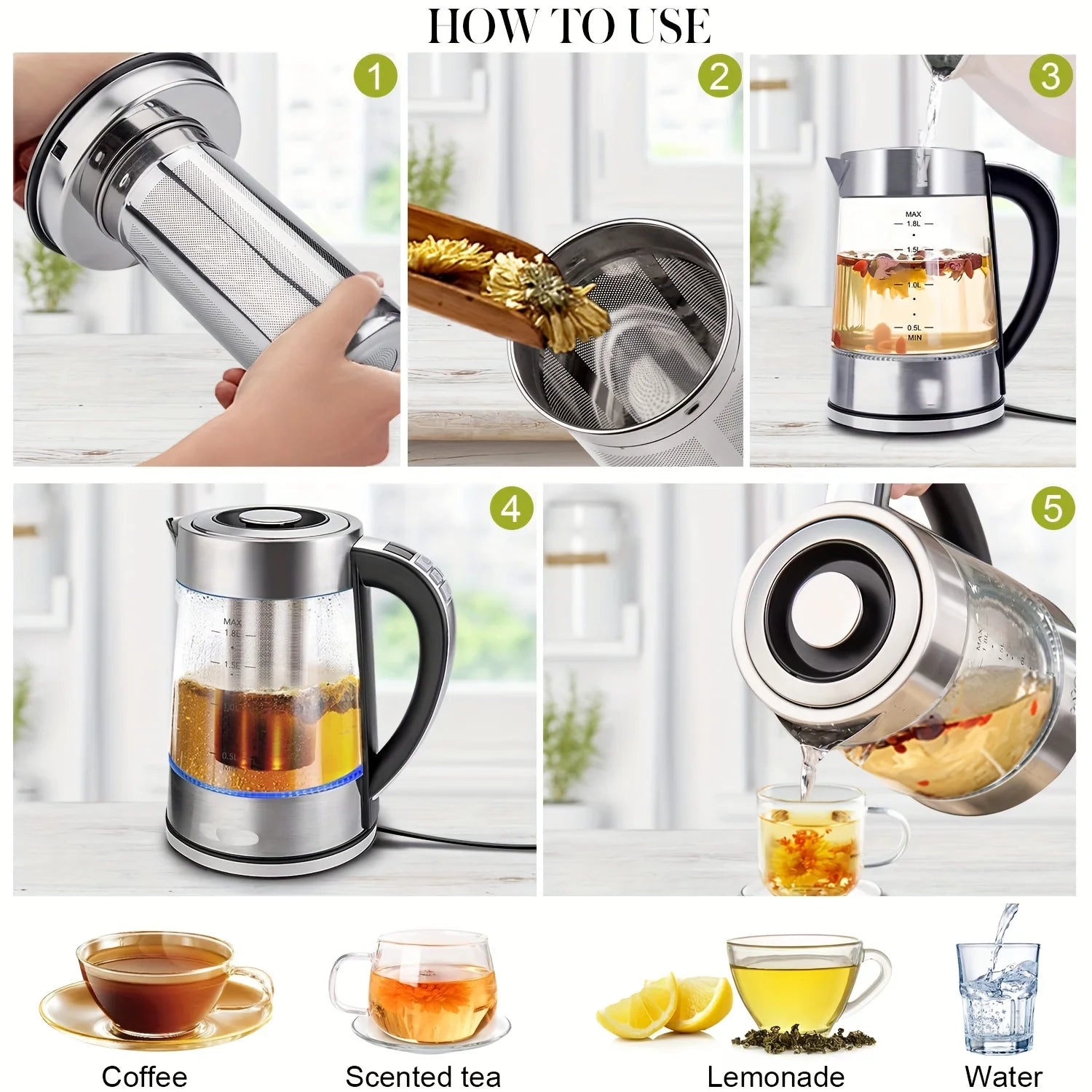 URGGU 1.8L Electric Kettle – 12 Temps & 24Hr Keep Warm