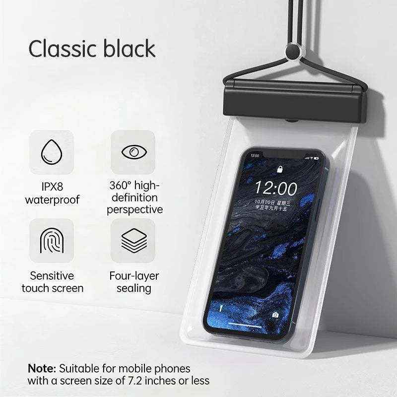 SUSU Universal Transparent Waterproof Touchscreen Phone Pouch Outdoor Diving And Swimming Crossbody Phone Case Oasis Select Black
