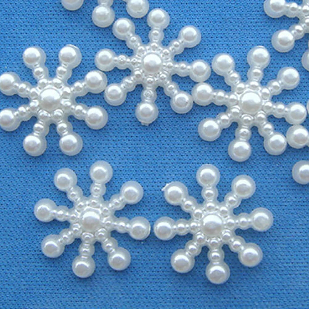 100pcs White Pearl Resin Snowflake Flatbacks Embellishments DIY Phone Christmas Decorations Scrapbooking Crafts 12mm Oasis Select