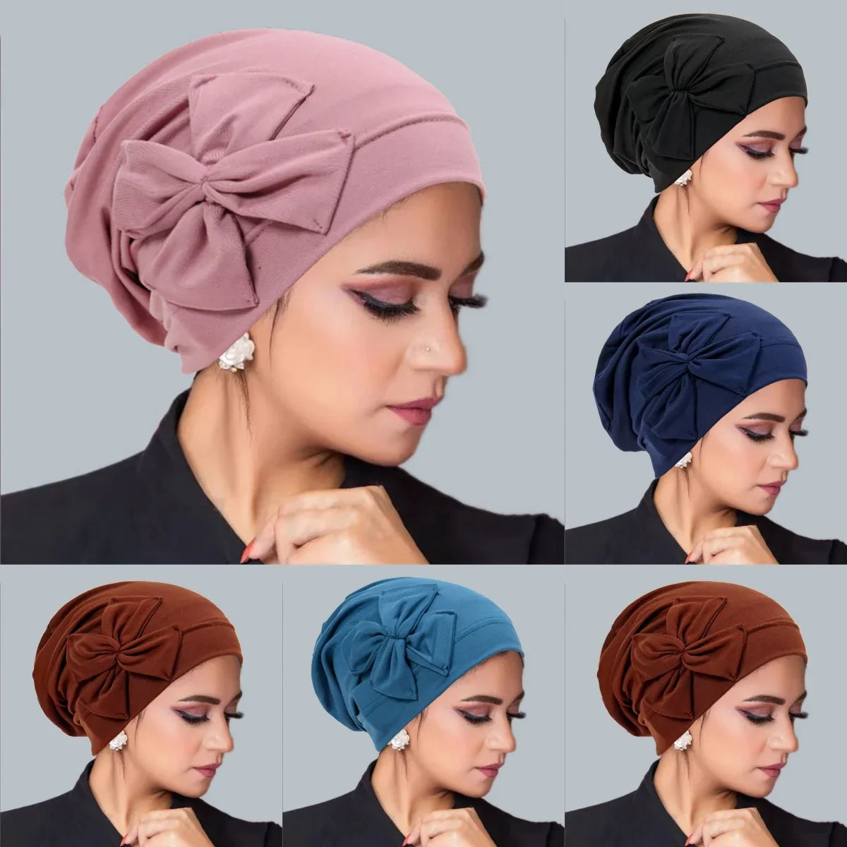 New Muslim Women Inner Hijab Hat Bowknot Turban Indian Bonnet Headscarf Beanies Hair Loss Head Wrap Chemo Cap Turbante Mujer Oasis Select