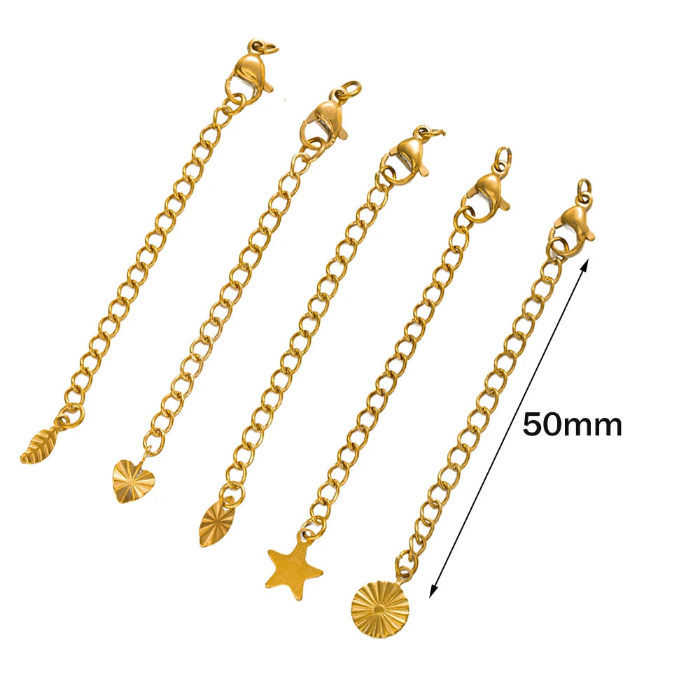 10pcs PVD Stainless Steel Curb Chain Extender End Chains with Lobster Clasps and Heart Moon Tag Charm for Jewelry Making Supply Oasis Select