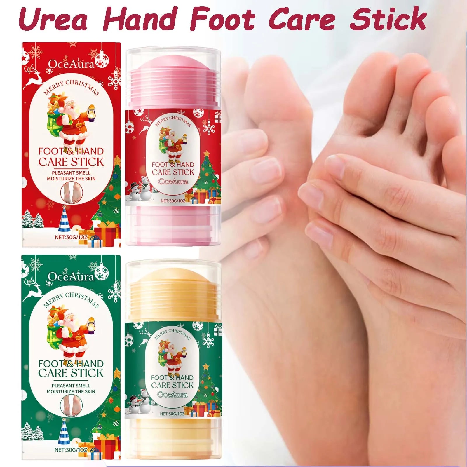 Christmas Urea Hand Foot Care Stick Moisturizing Balm for Dry Cracked Heels Elbows & Knees Gentle Exfoliation Softening Skin Oasis Select