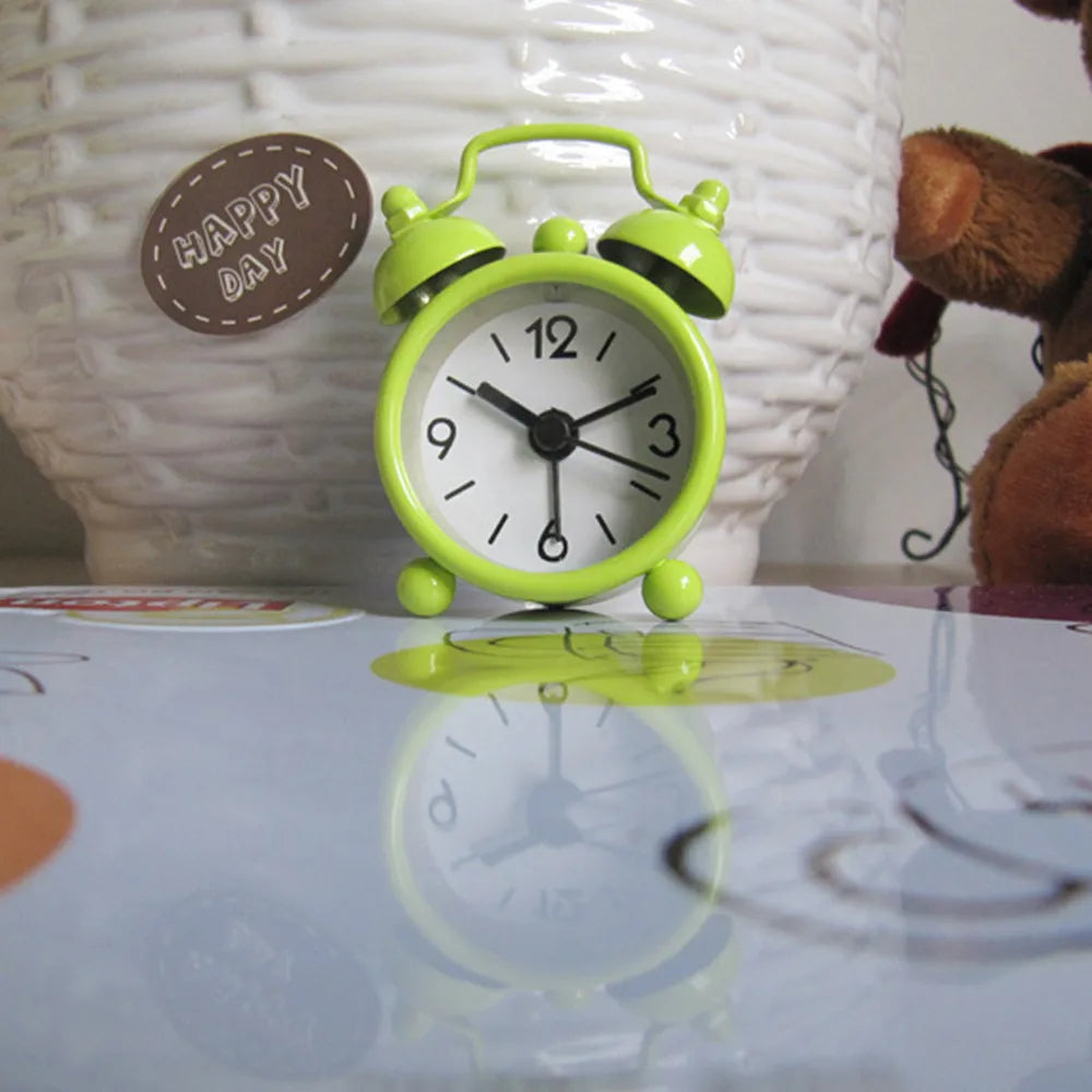 Retro Mini Double Bell Alarm Clock – Metal Quartz Desk Clock Retro Alarm Clock Oasis Select Green