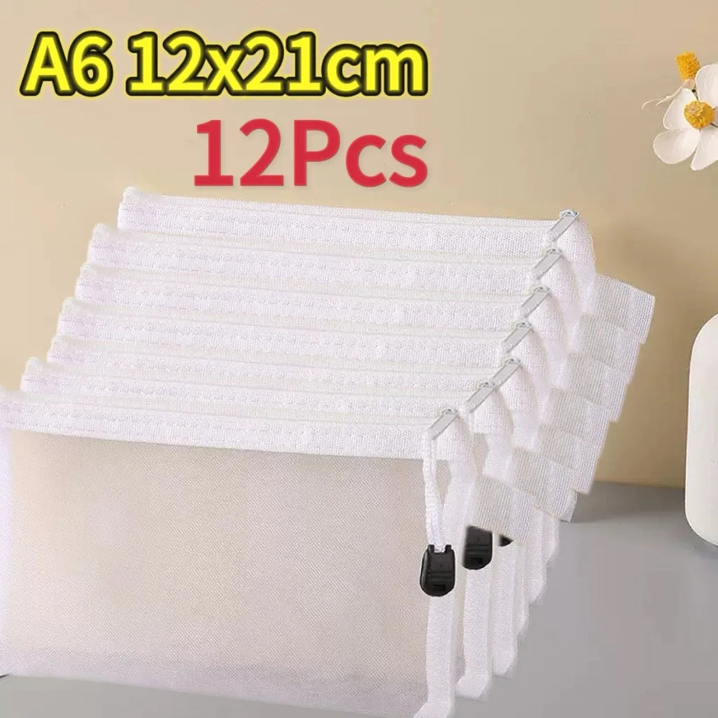 Transparent Mesh Storage Bags with Zipper for Lego Blocks, Puzzle&Toy Organization,Kids' Sorting Pouch for Small Parts Organizer Oasis Select 12pcs S white