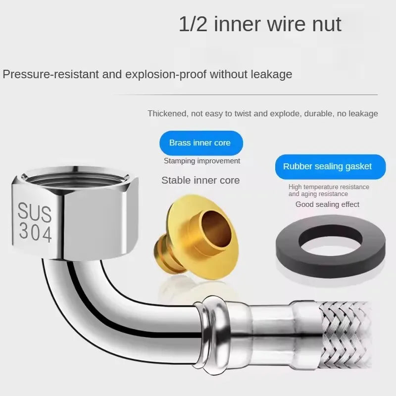New 90° Bend Pipe Elbow 304 Stainless Steel Braided Hose Water Heater Toilet Explosion-proof High-pressure Hot Cold Water Inlet Oasis Select