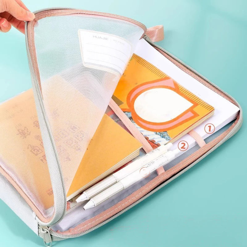 A4 Stationery Storage Bag Double-layer Mesh Zipper Bag Large Capacity Organizer Folders School Office Supplies Stationary Bag Oasis Select