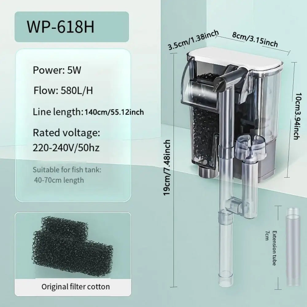 Slim HOB Aquarium Filter | Quiet Adjustable Flow Fish Tank