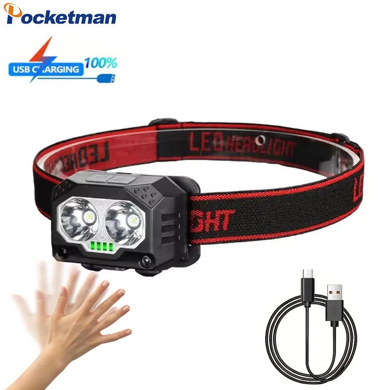 Smart Motion Sensor Headlamp Super Bright LED Headlight USB Rechargeable Head Lamp Emergency Head Flashlight Oasis Select