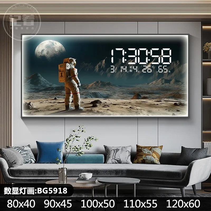 Starry Moon Perpetual Calendar Electronic Clock Guest Restaurant Decorative Painting Dynamic LED Lights Luminous Wall Clock Oasis Select BG5918 90cm x 45cm