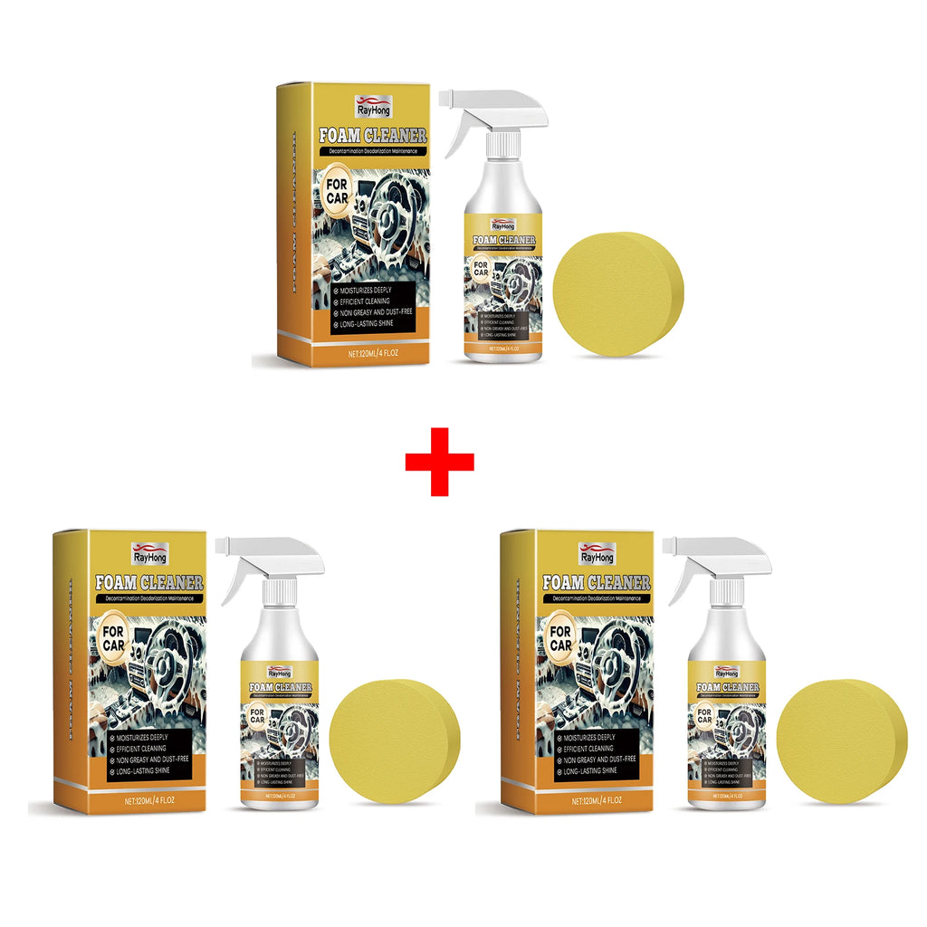 Car Foam Cleaner Spray 120ml with Sponge Stain & Odor Remover for Auto Interior/Exterior, Non-greasy Dust-Free Maintenance Spray Oasis Select 3pcs