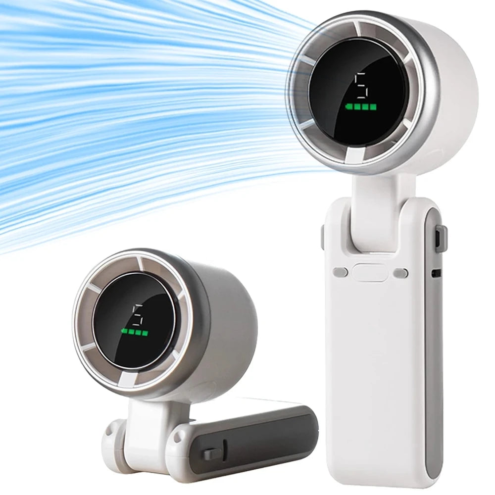 Hand-held Folding High-speed Turbo Fan 2026 New Portable Hanging Neck Outdoor Violence Wind Desktop Fan Pocket Fans Oasis Select white
