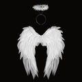 White/Black Angel Wing Real Feather Fairy Wing Dance Party Christmas Masquerade Carnival Cosplay Costume Oasis Select White-Set