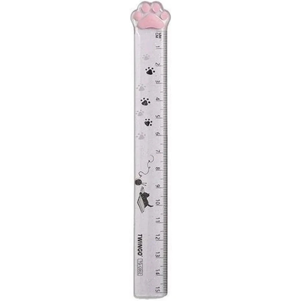 15CM Cute Cat Claw Ruler Adorable Cartoon Plastic Straight Edge Kawaii Measuring Tool for Art Craft School Office Stationery Oasis Select Grey