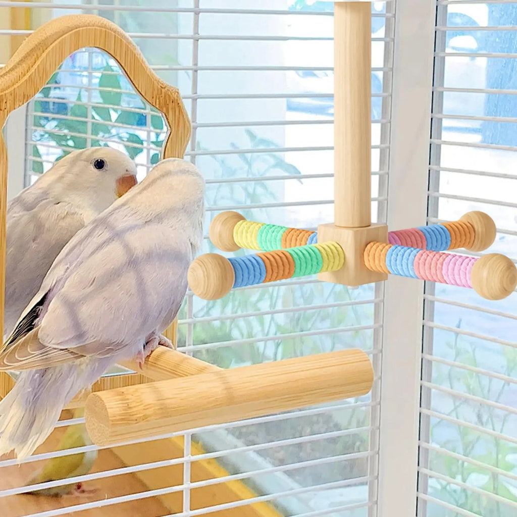Rotating Wood Bird Perch Toy | Windmill Design for Parrots