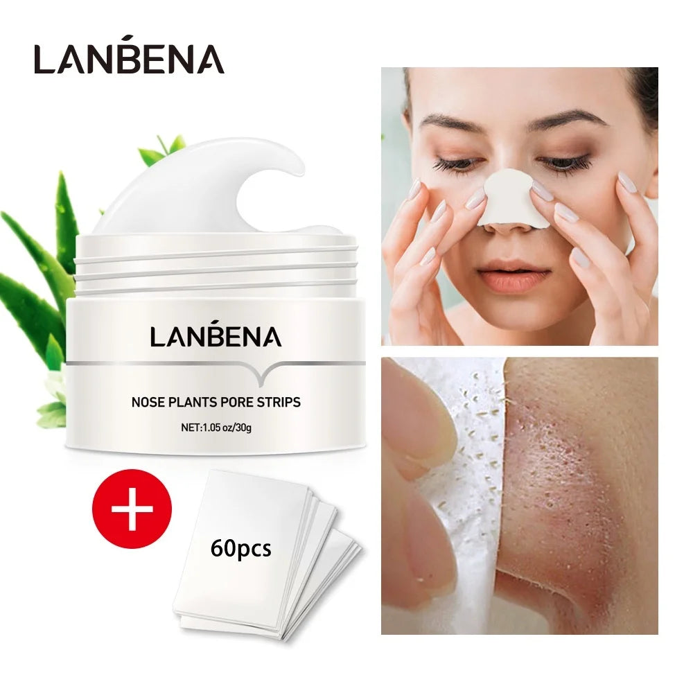 LANBENA Blackhead Remover Nose Mask Peeling Deep Cleansing Face Mask Oil Control Skin Care (60 Stickers) Oasis Select Blackhead Nose Mask