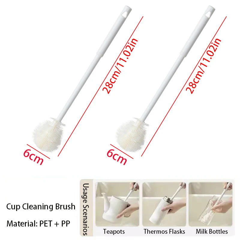 Long Handle Cup Brush,Kitchen Glass Bottle Cleaning Brush,Milk Bottle Tea Cup Scrubber,No-Electricity Required Cleaning Tool Oasis Select 2pcs C White