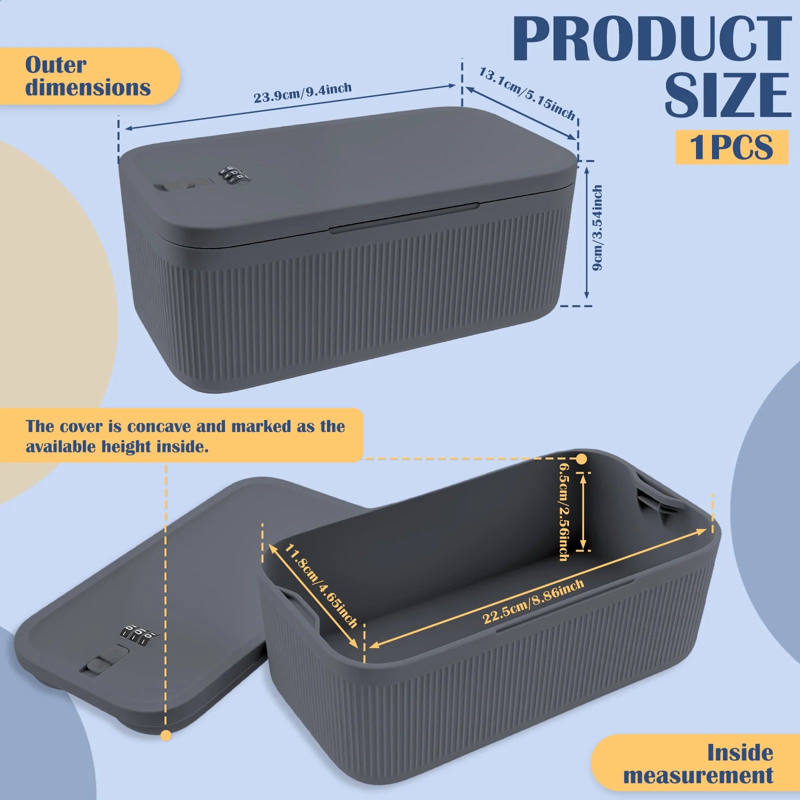 Lockable Storage Box Versatile Safe Small Storage Box Portable Food Refrigerator Container Home Personal Items Safe Lockbox Oasis Select Gray blue