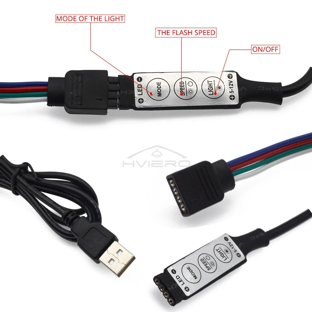 RGB LED Strip Controller DC 5V | 3-Key Dimmer 19 Color Modes
