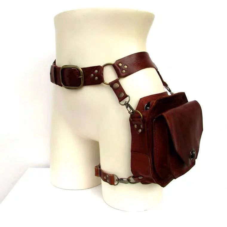 Retro Punk Retro PU Waist Bag Hip Packs for Women Crossbody Cross Multi-function Outdoor Leg Phone Pouch Fanny Pack Belt Bag Oasis Select Brown