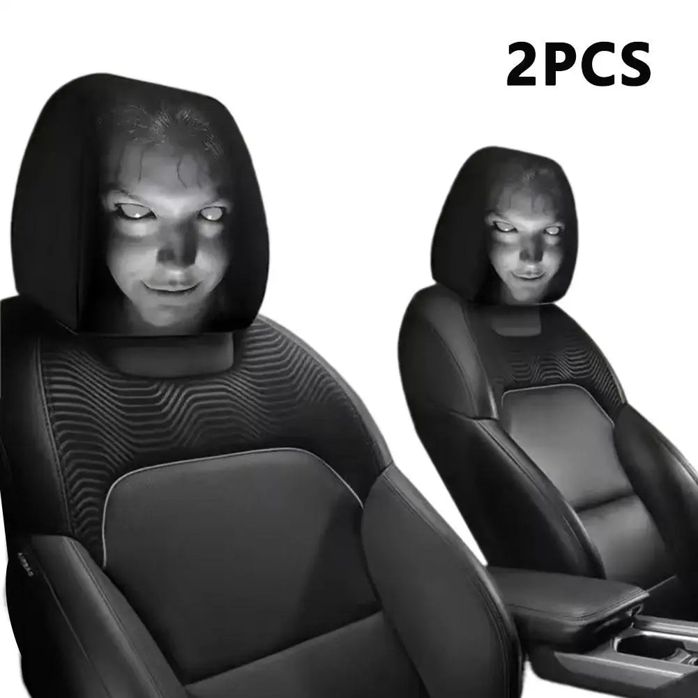 2Pcs Halloween Horror Face Printed Car Headrest Covers Soft Polyester Washable Universal Elastic Dustproof Protective Cushion Oasis Select 2PCS