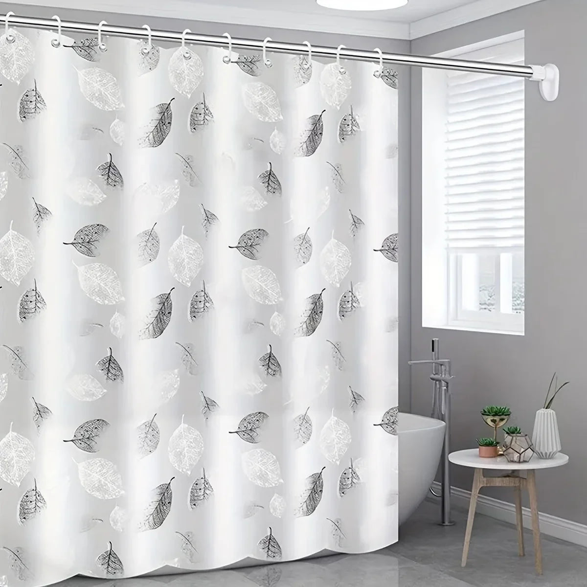 Eco Friendly PEVA Waterproof Bath Curtain Rustproof Grommets Leaf Design Modern Bathroom Decor Set Includes Hooks Oasis Select