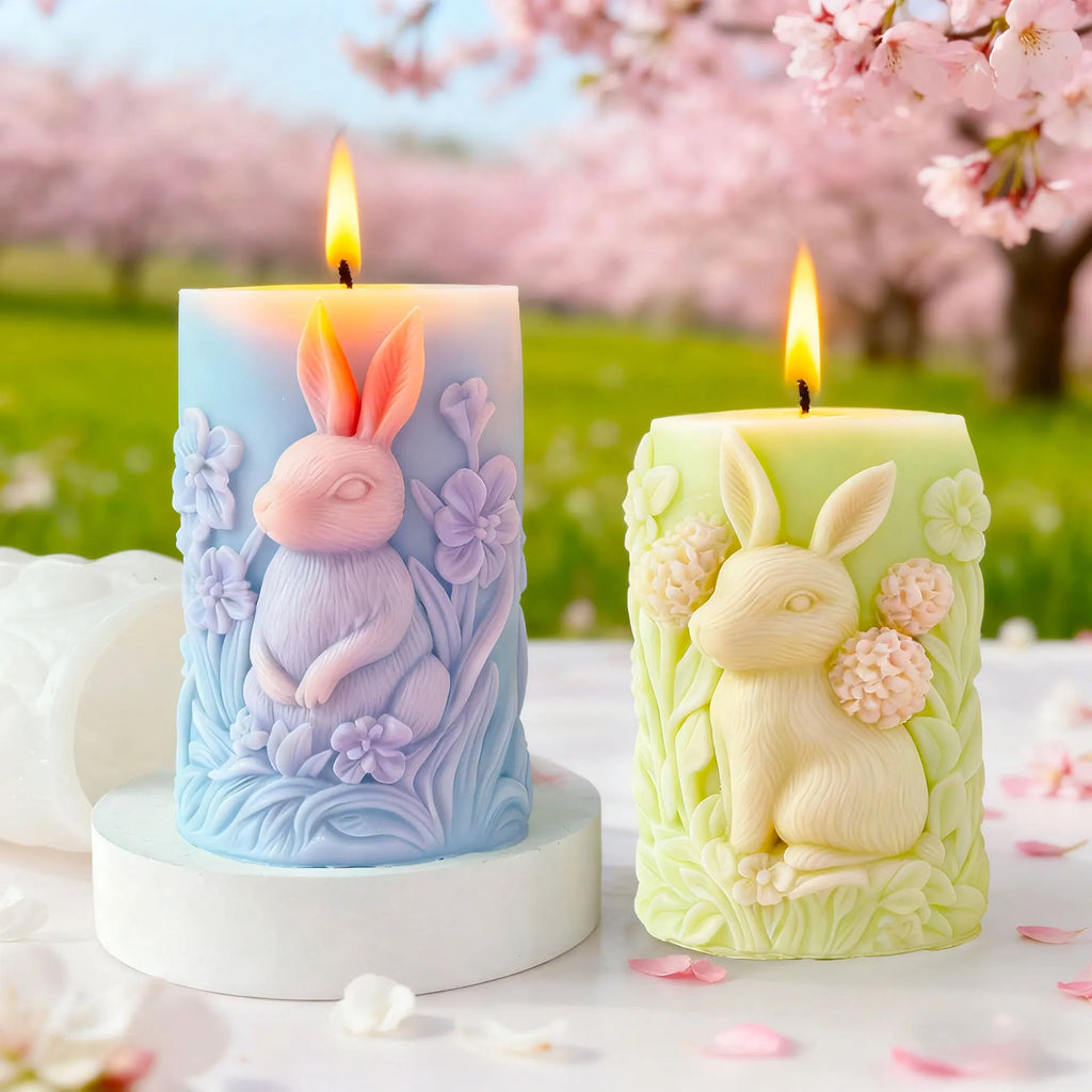 Rabbit Relief Cylinder Candle Silicone Mold Bunny Resin Animal Soy Wax Mould Easter Home Decor Concrete Mould Oasis Select
