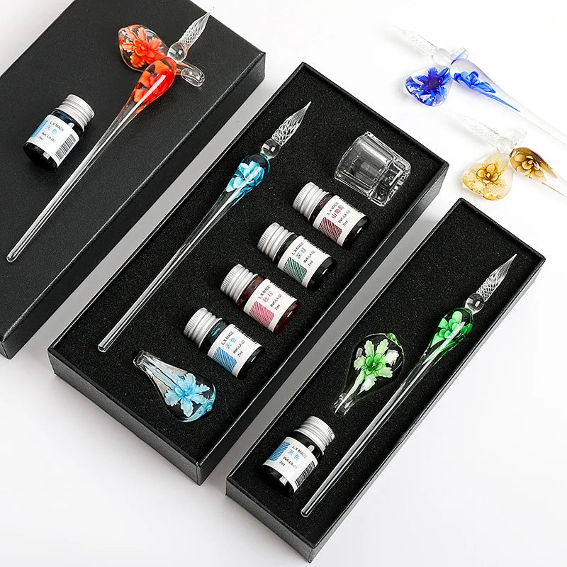 Flower glass dipping pen, student stationery, glass pen, crystal glass pen, birthday gift pen set Oasis Select