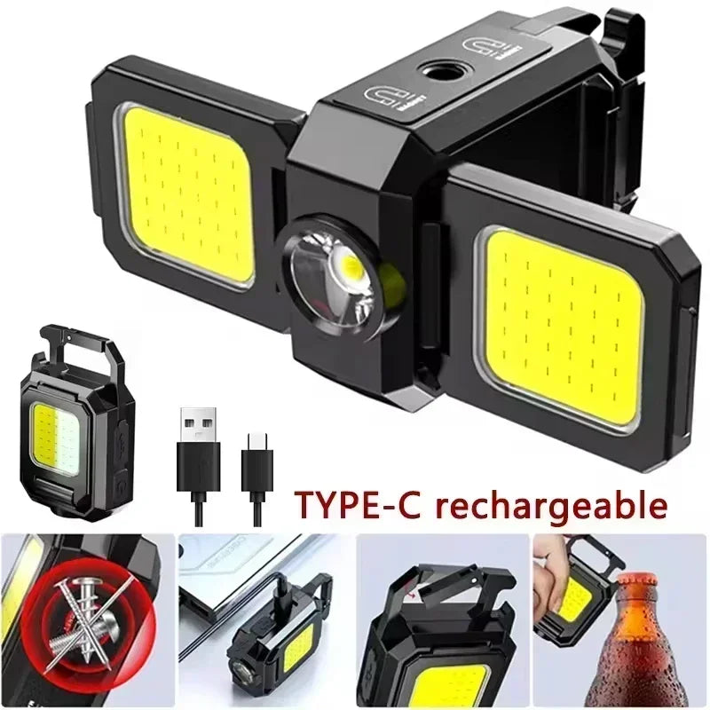 Keychain Pocket Flashlight Light COB Work Light Rechargeable Lamp with 90° Foldable Side Lights Super Bright Portable Lanterns Oasis Select