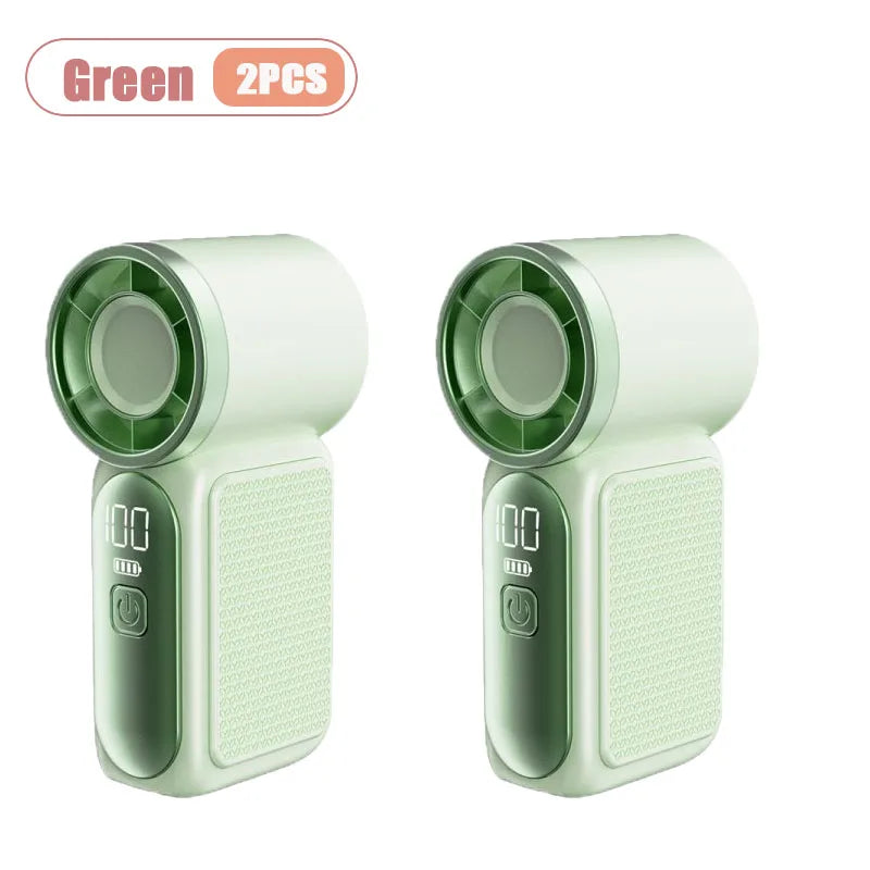 Long Lasting Turbo Mini Handheld Fan USB Rechargeable Portable Outdoor Small Fan High Speed Powerful Airflow Cooling Gadget Oasis Select Green-2PCS