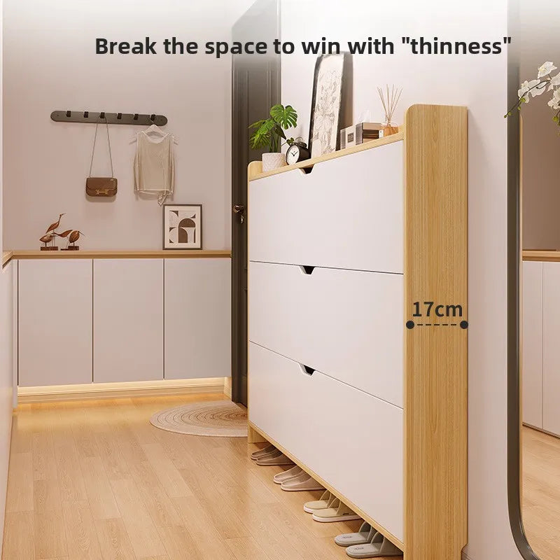 Solid wood shoe cabinet large-capacity multi-layer storage integrated of the home small narrow tipping bucket shoe Oasis Select