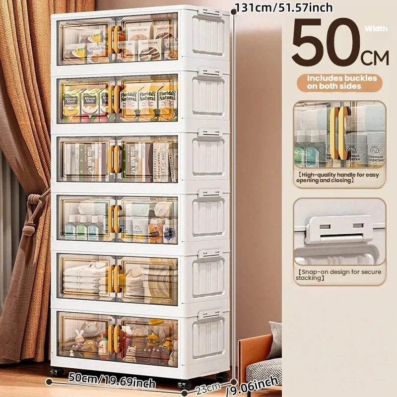Double-door living room storage cabinet, folding floor-standing storage box, no installation required, simple storage cabinet Oasis Select 50cm-6 layers-clear