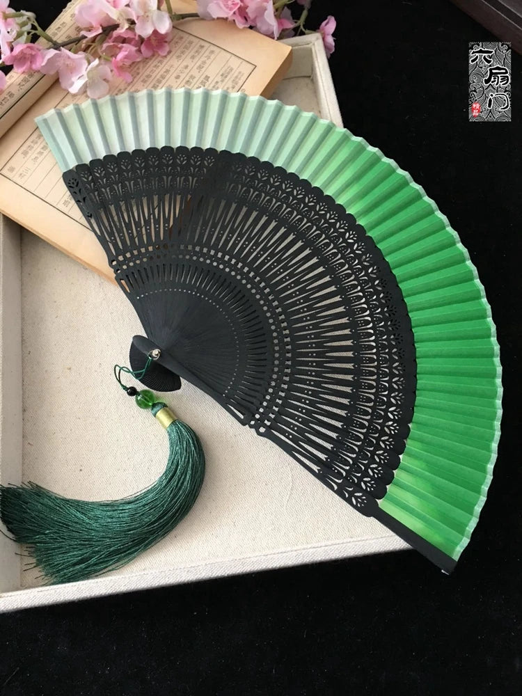 Edo Japanese Style Japanese Style Folding Fan Kimono Fan Real Silk Female Fan Small Flower Carved Gradient Blank Fan Golden Oasis Select