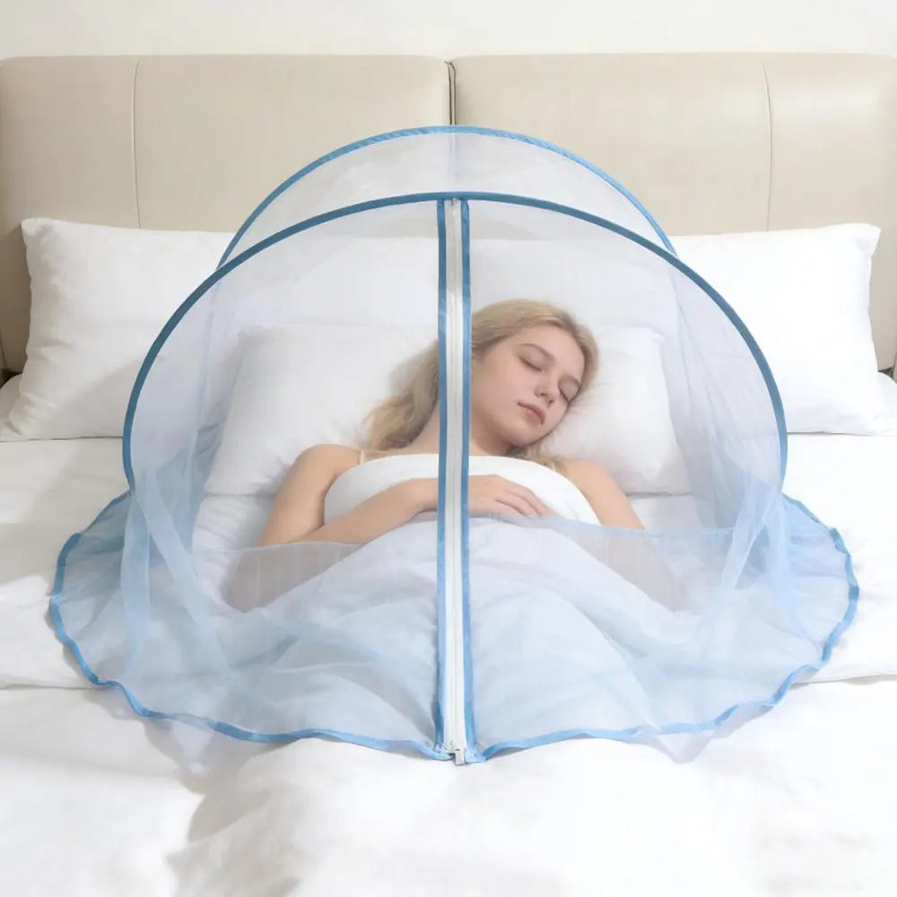 Pop Up Single Head Mosquito Net Foldable Portable Bed Head Tent Zipper Design Bug Barrier For Nap Bedroom Travel Rest Oasis Select Blue
