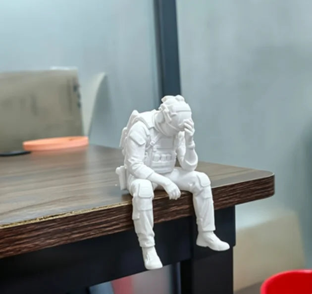 Military Style Sitting Soldier Figurine 3D Printed Miniature Tactical Gear Desk Ornaments Home Office Bookshelf Decor Craft Gift Oasis Select WhiteSitting Soldier