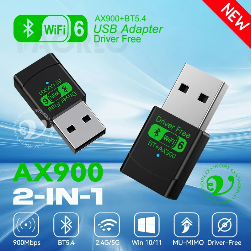 AX900 WIFI6 USB Adapter 2 IN 1 Bluetooth 5.4 Dual Band 2.4G&5G 900Mbps WiFi 6 802.11AX Mini Wireless Card Receiver For WIN 10/11 Oasis Select